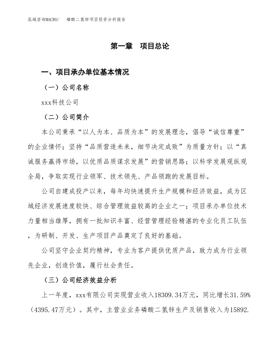 （模板）磷酸二氢锌项目投资分析报告_第4页