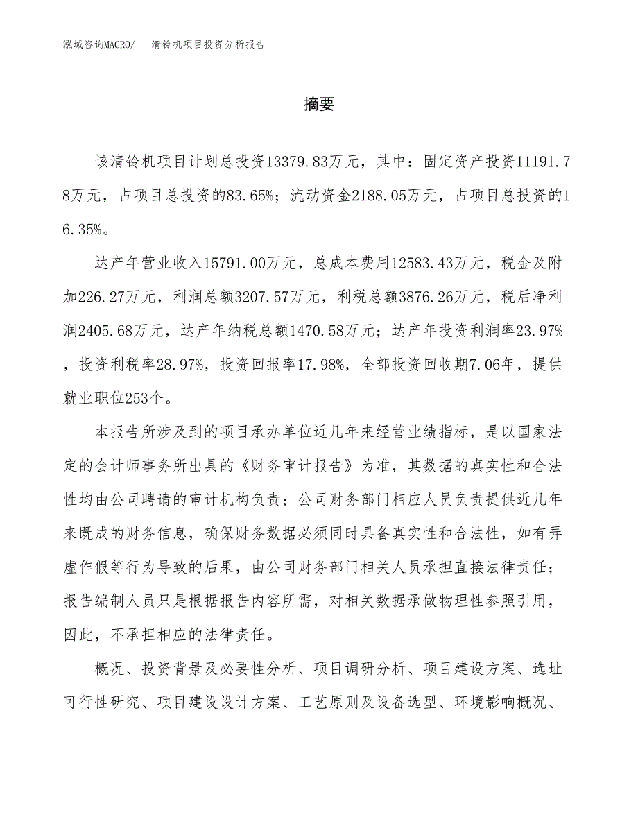 （模板）清铃机项目投资分析报告_第2页