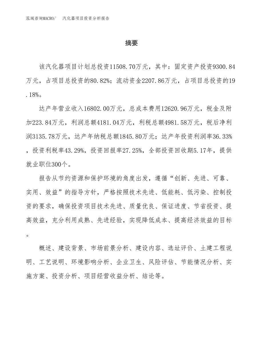 （模板）汽化器项目投资分析报告 (1)_第2页