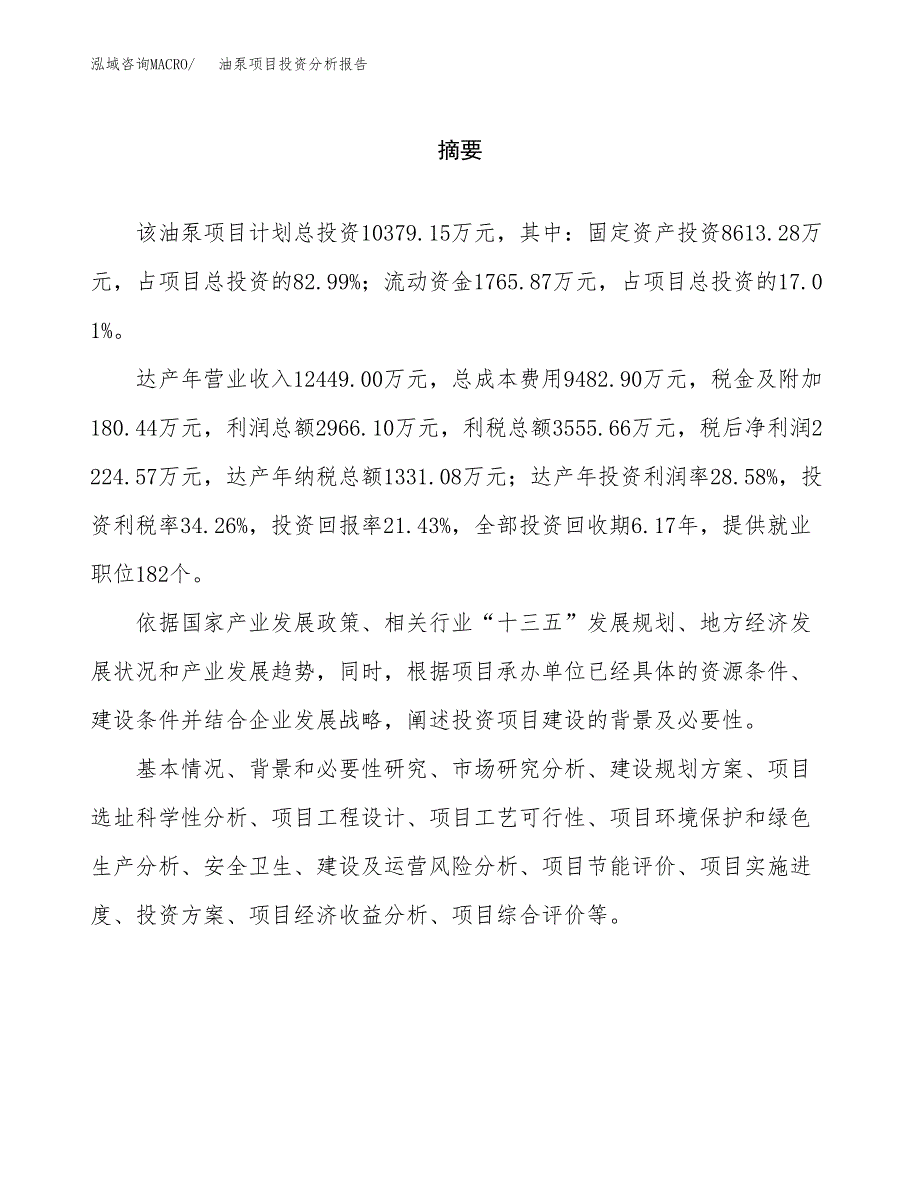 （模板）油泵项目投资分析报告_第2页