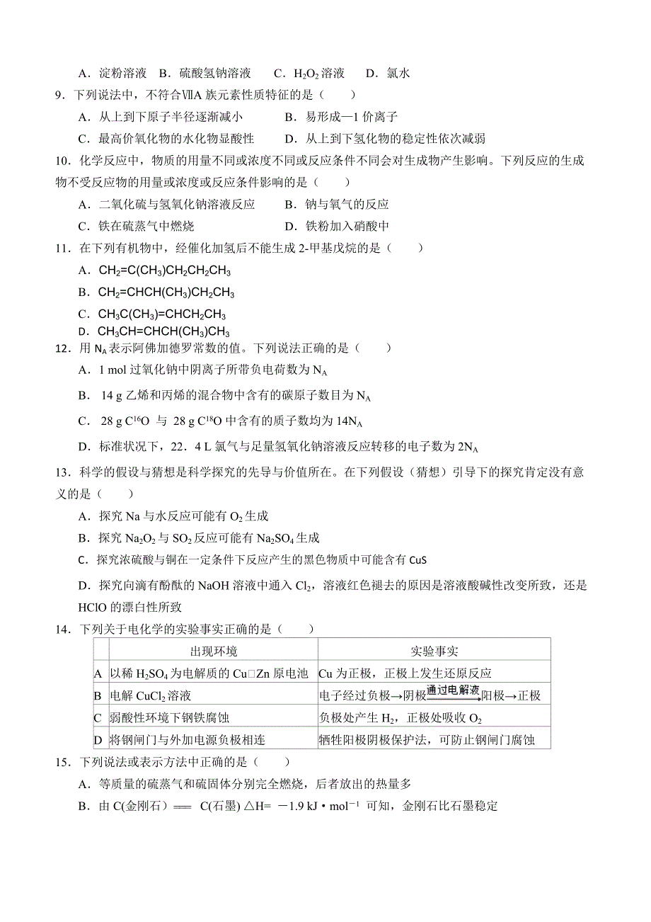 2016上海高考压轴卷  化学 含答案_第2页