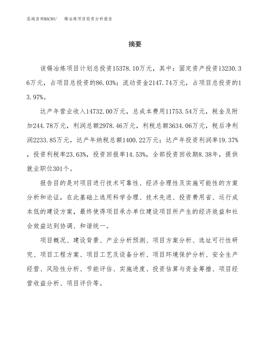 （模板）锡冶炼项目投资分析报告_第2页