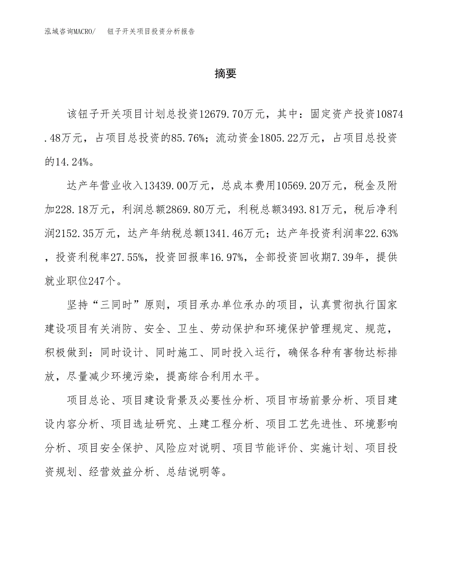 （模板）钮子开关项目投资分析报告_第2页