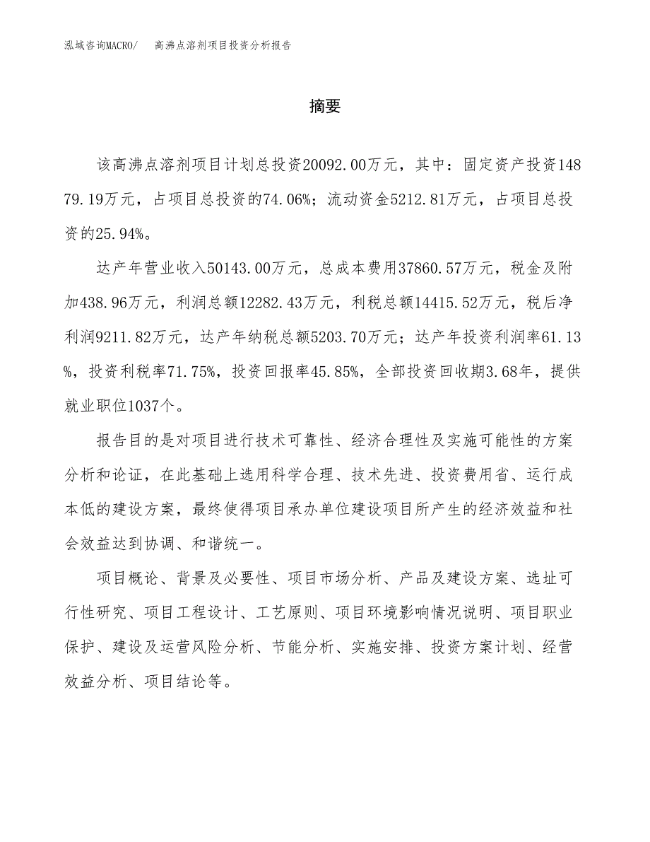 （模板）高沸点溶剂项目投资分析报告_第2页