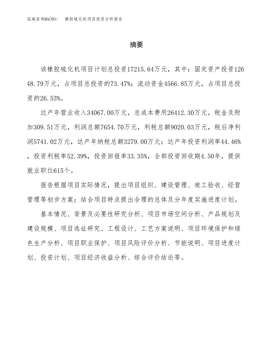 （模板）橡胶硫化机项目投资分析报告_第2页