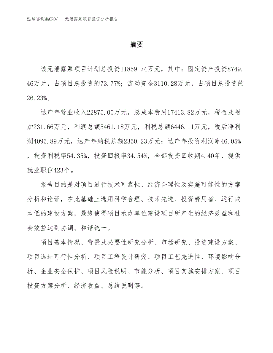 （模板）无泄露泵项目投资分析报告_第2页