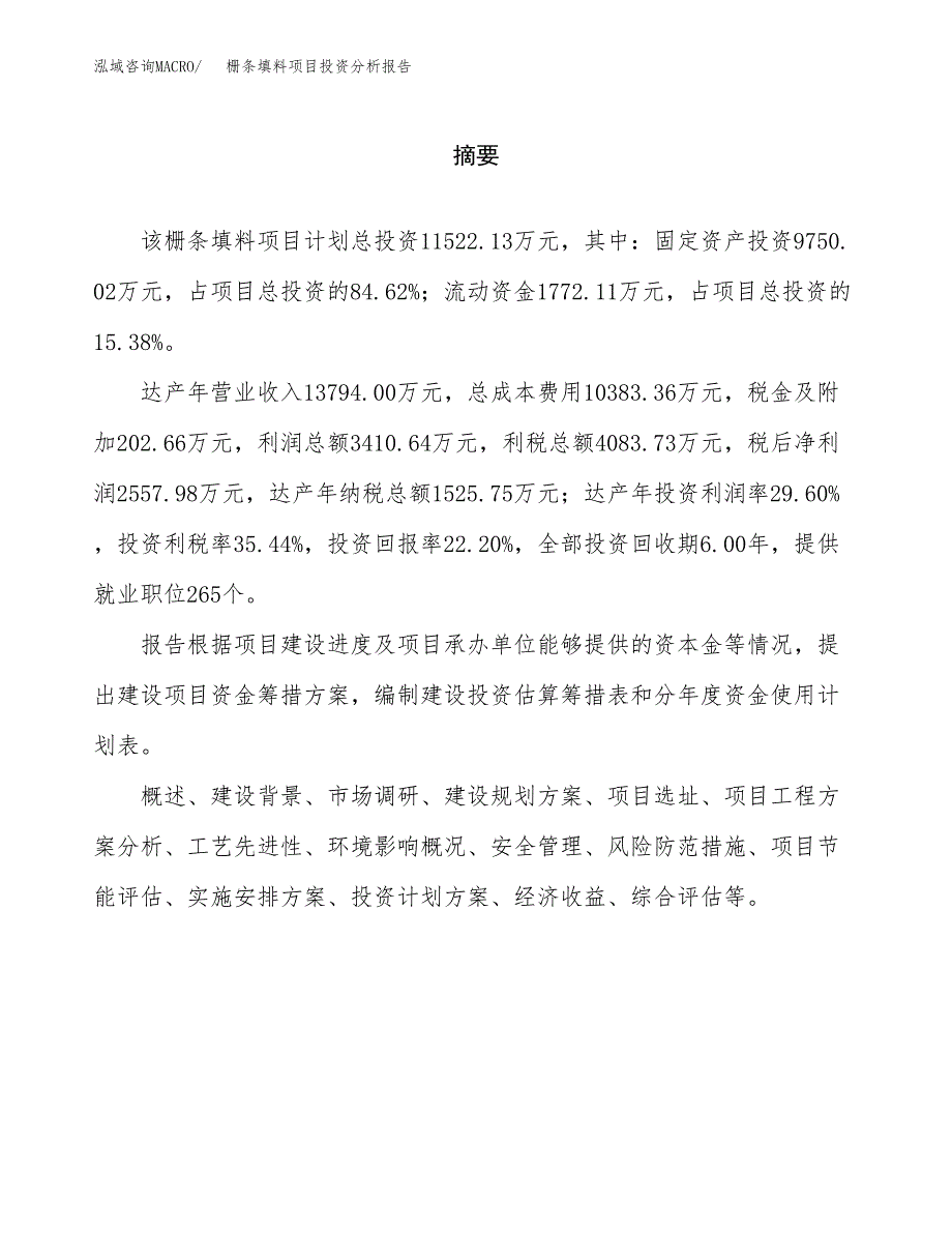 （模板）栅条填料项目投资分析报告_第2页