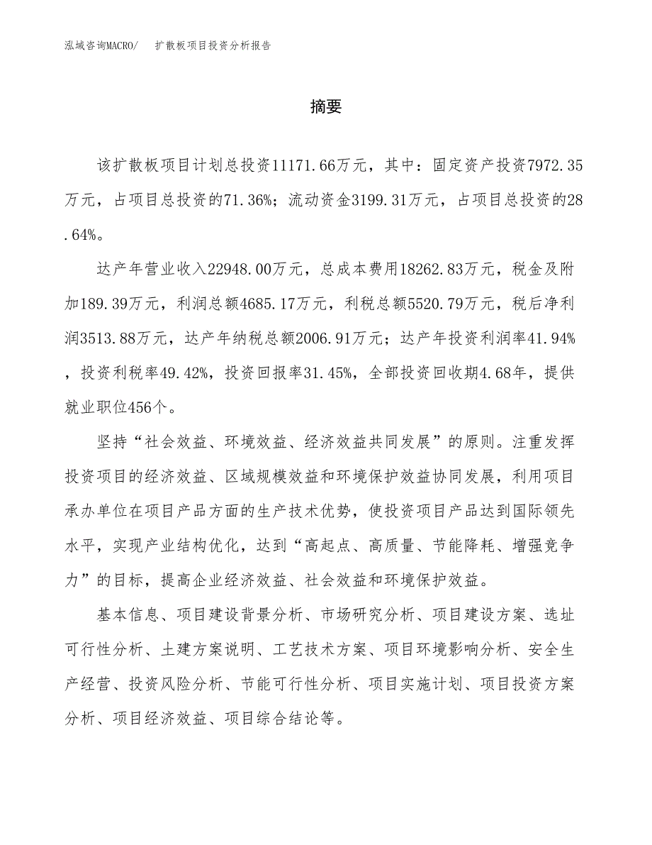 （模板）扩散板项目投资分析报告_第2页