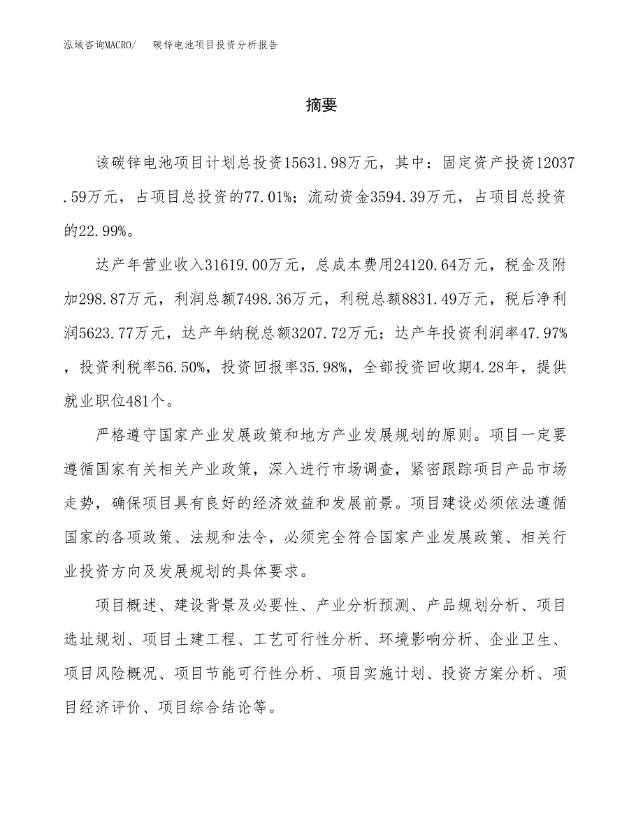 （模板）碳锌电池项目投资分析报告_第2页