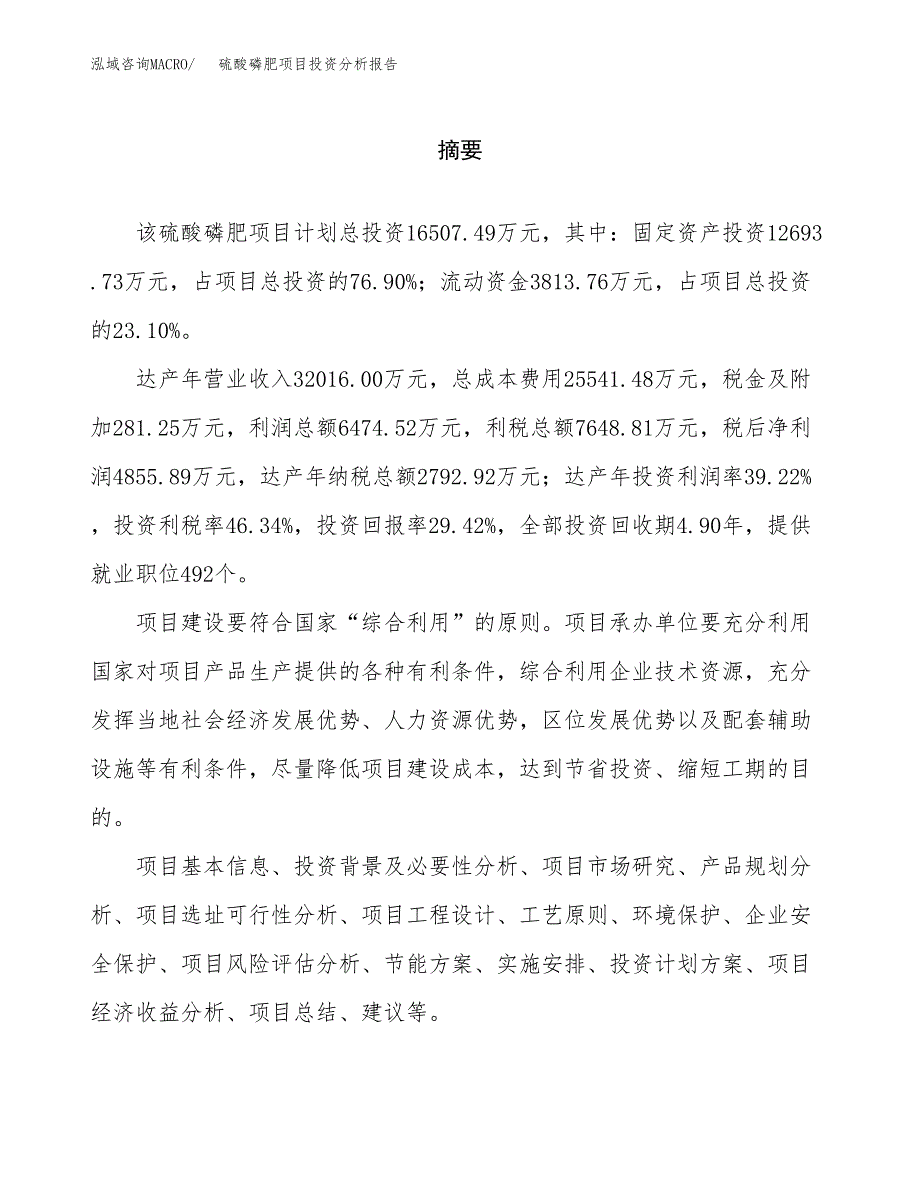 （模板）硫酸磷肥项目投资分析报告_第2页