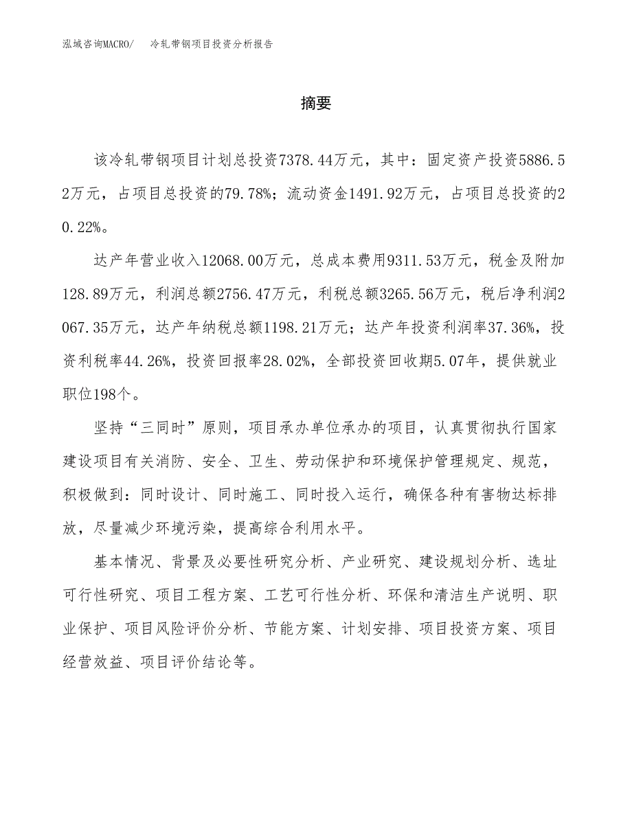 （模板）冷轧带钢项目投资分析报告_第2页