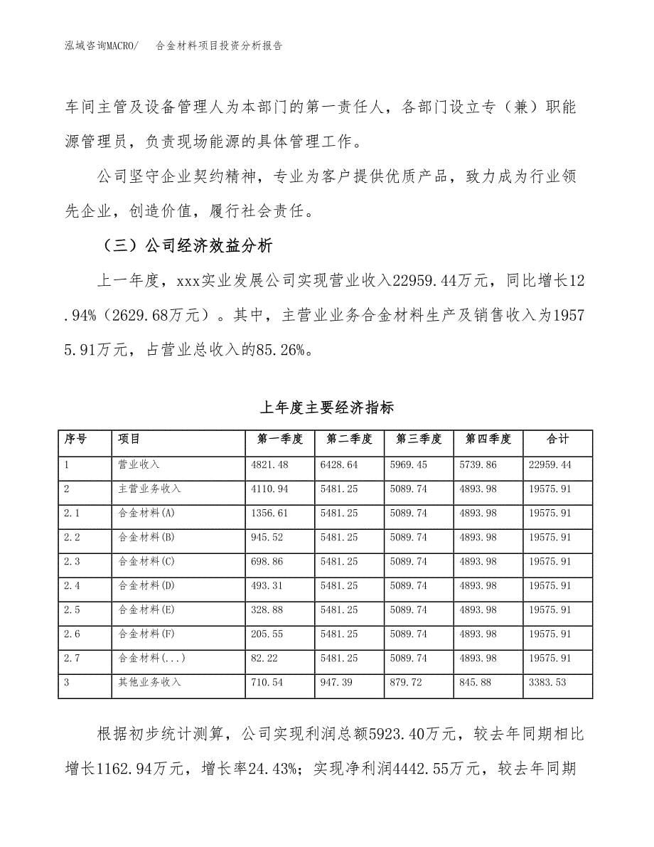 （模板）合金材料项目投资分析报告_第5页