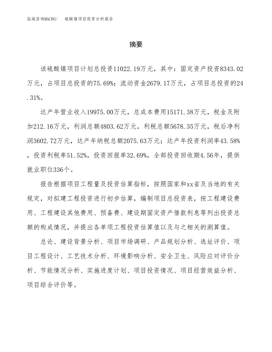 （模板）硫酸镍项目投资分析报告_第2页