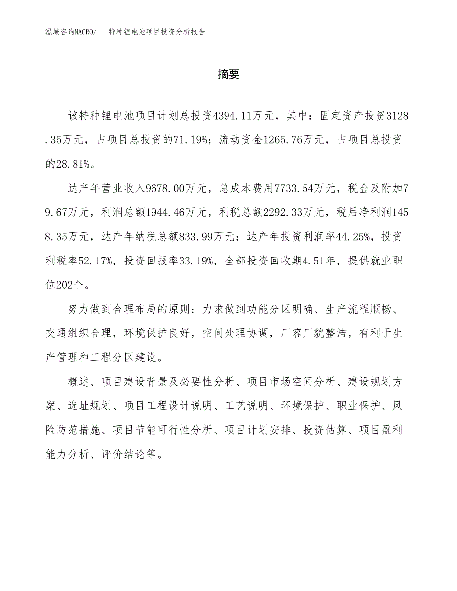 （模板）特种锂电池项目投资分析报告_第2页