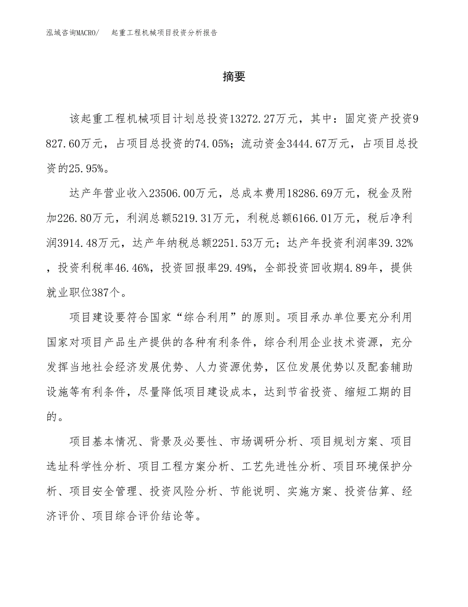 （模板）起重工程机械项目投资分析报告_第2页