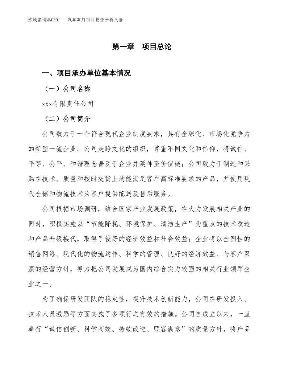 （模板）汽车车灯项目投资分析报告_第4页