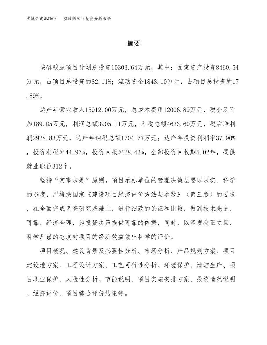 （模板）磷酸脲项目投资分析报告_第2页