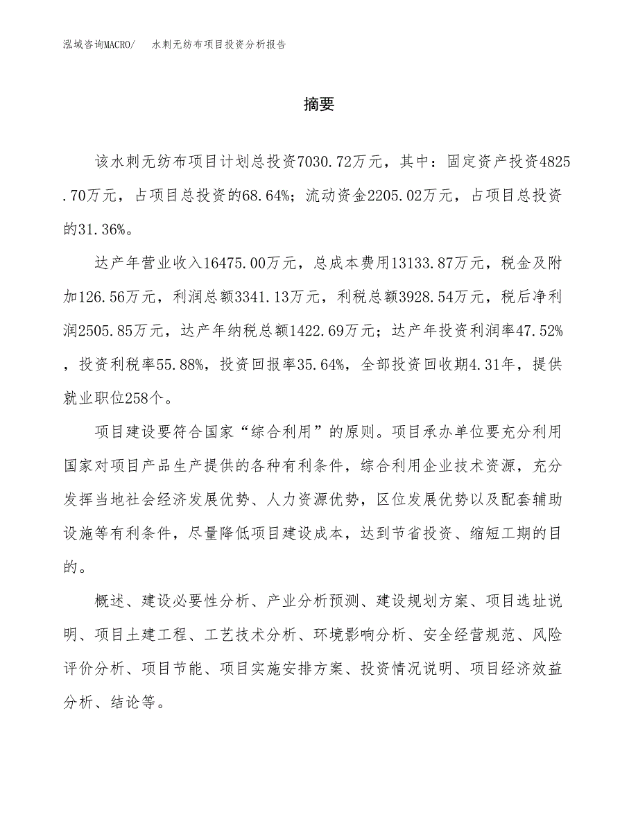 （模板）水刺无纺布项目投资分析报告_第2页