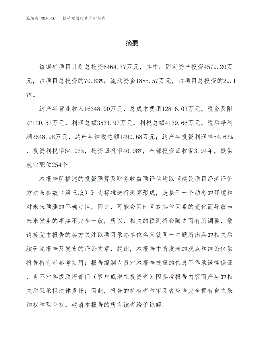 （模板）镍矿项目投资分析报告_第2页