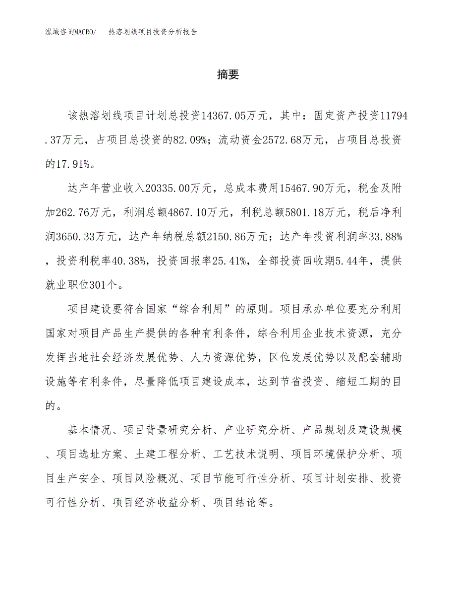 （模板）热溶划线项目投资分析报告_第2页