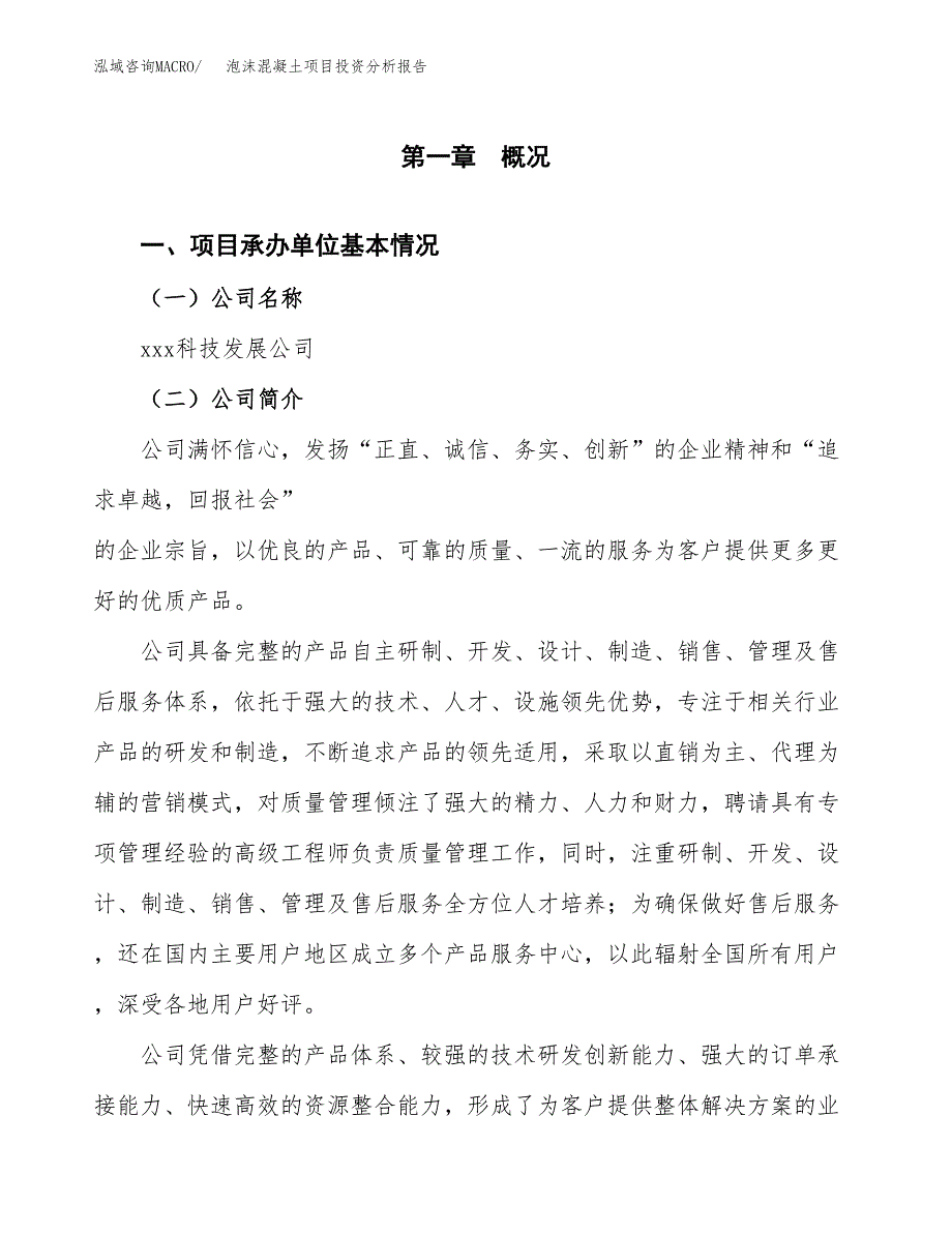 （模板）泡沫混凝土项目投资分析报告_第4页