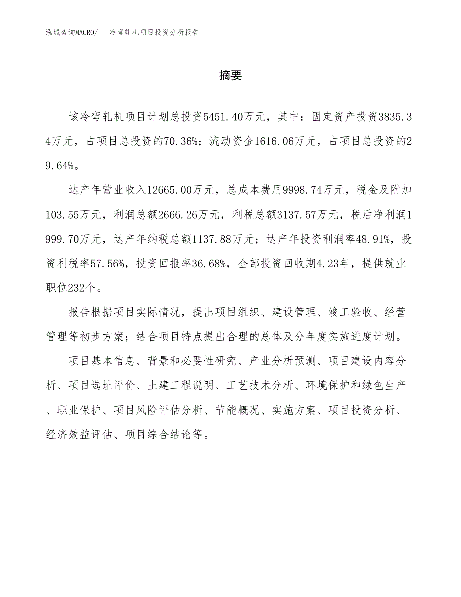 （模板）冷弯轧机项目投资分析报告_第2页