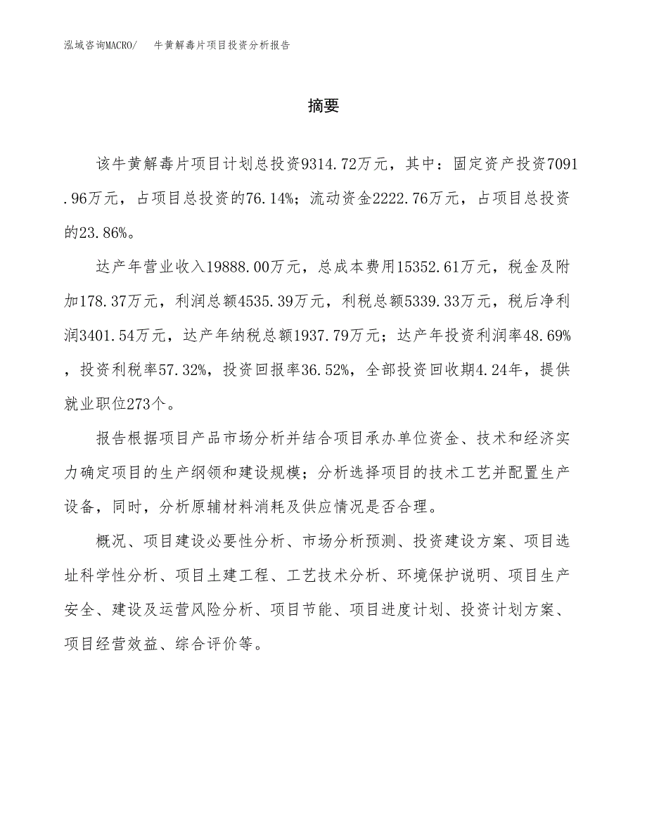 （模板）牛黄解毒片项目投资分析报告_第2页