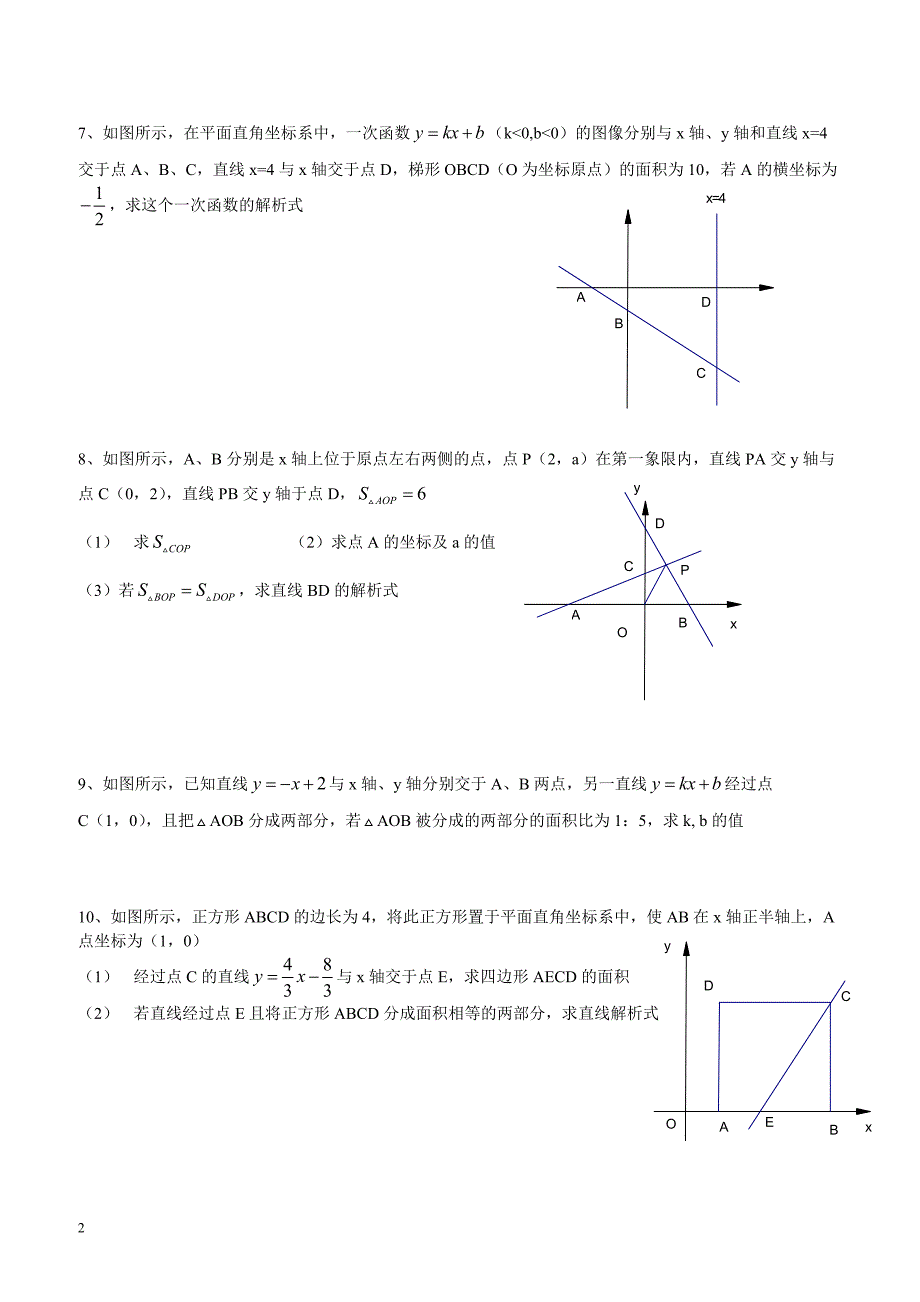 人教版八年级下册数学 19.2 一次函数——待定系数法 专题训练_第2页