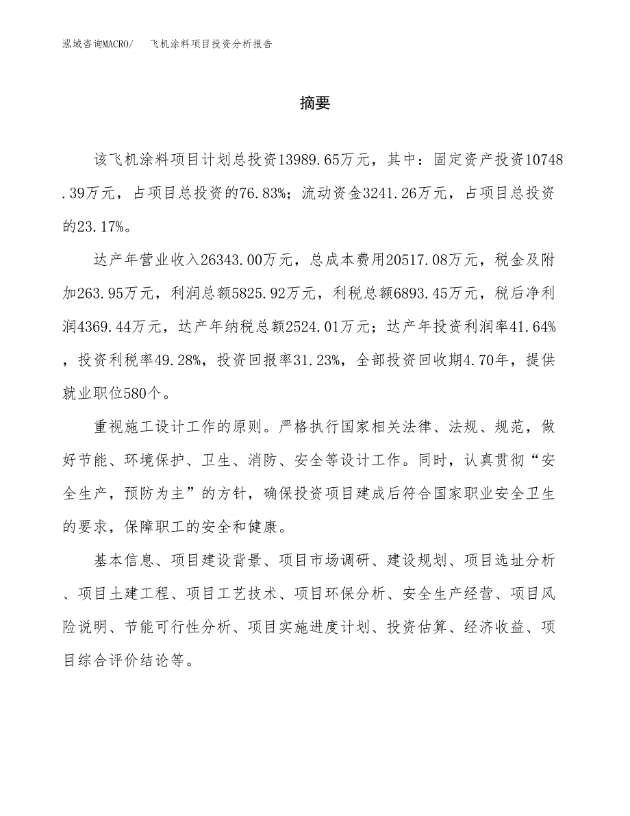 （模板）飞机涂料项目投资分析报告_第2页