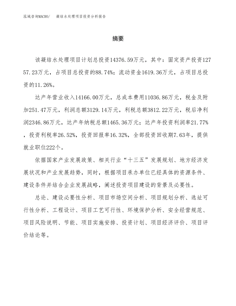 （模板）凝结水处理项目投资分析报告_第2页