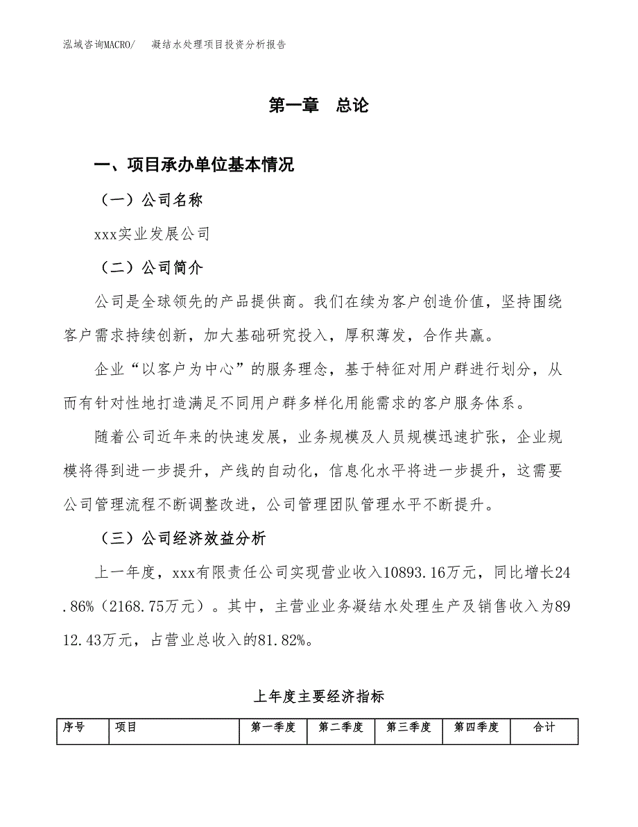 （模板）凝结水处理项目投资分析报告_第4页