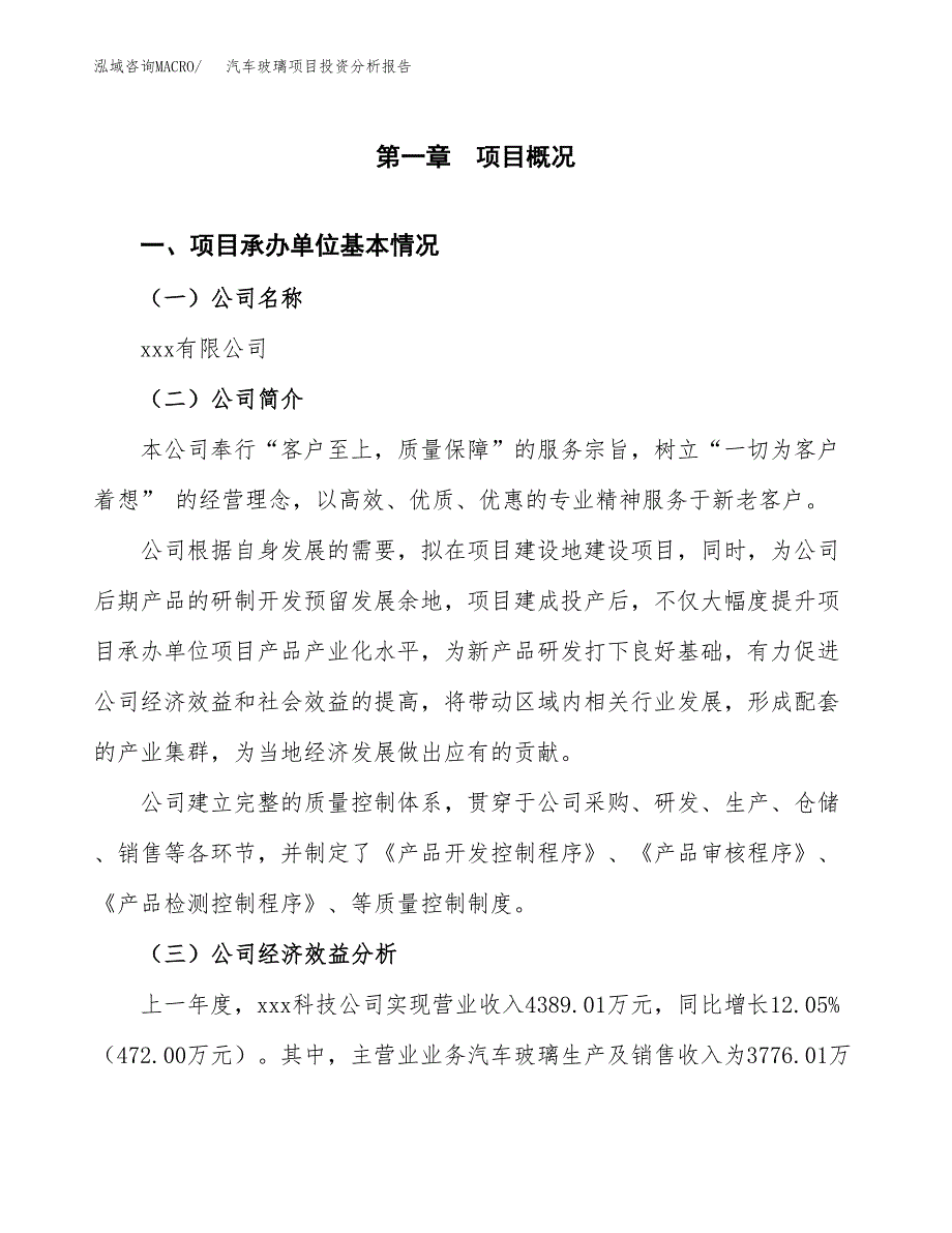 （模板）汽车玻璃项目投资分析报告_第4页