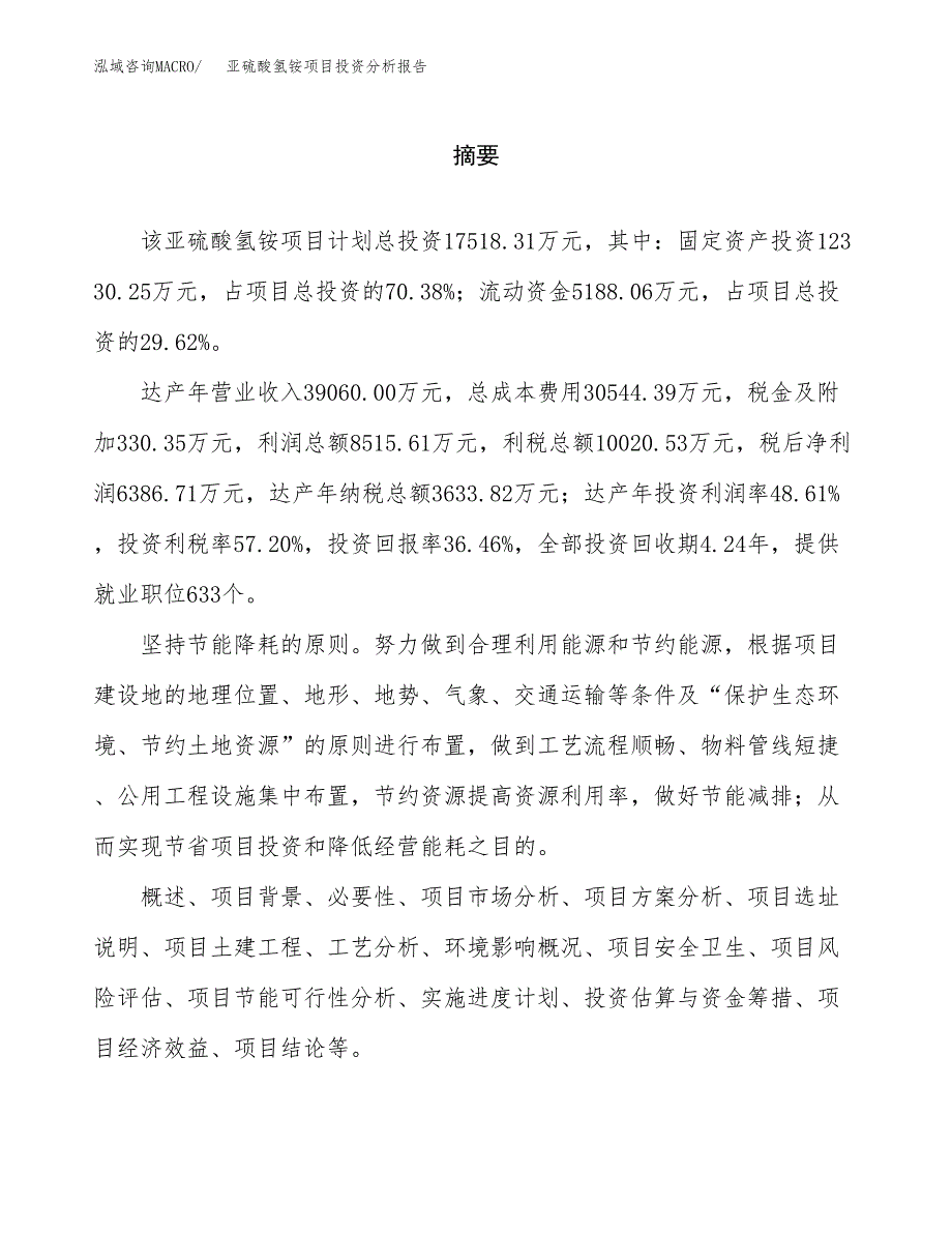 （模板）亚硫酸氢铵项目投资分析报告_第2页