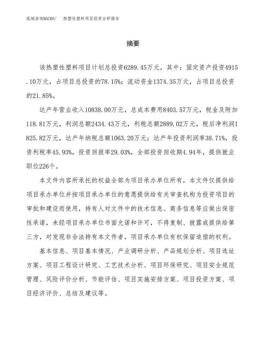 （模板）热塑性塑料项目投资分析报告_第2页