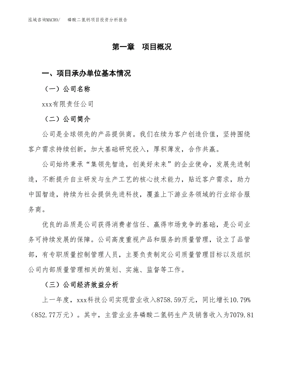 （模板）磷酸二氢钙项目投资分析报告_第4页