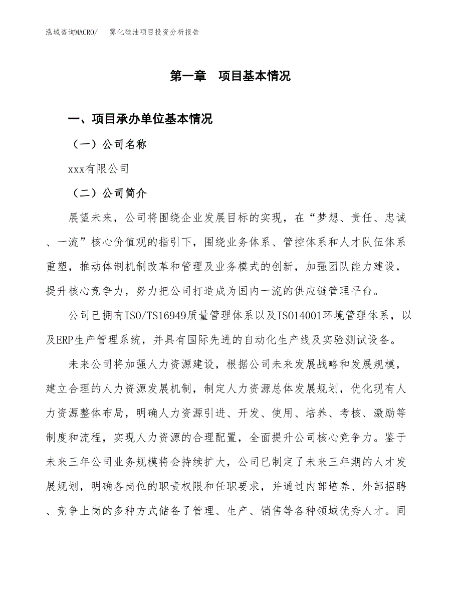 （模板）雾化硅油项目投资分析报告_第4页