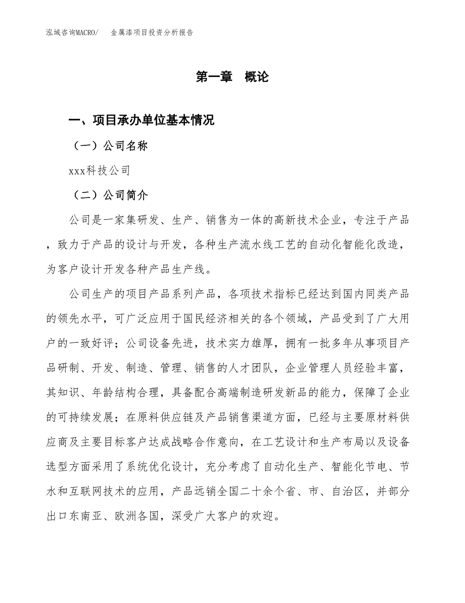 （模板）金属漆项目投资分析报告_第4页