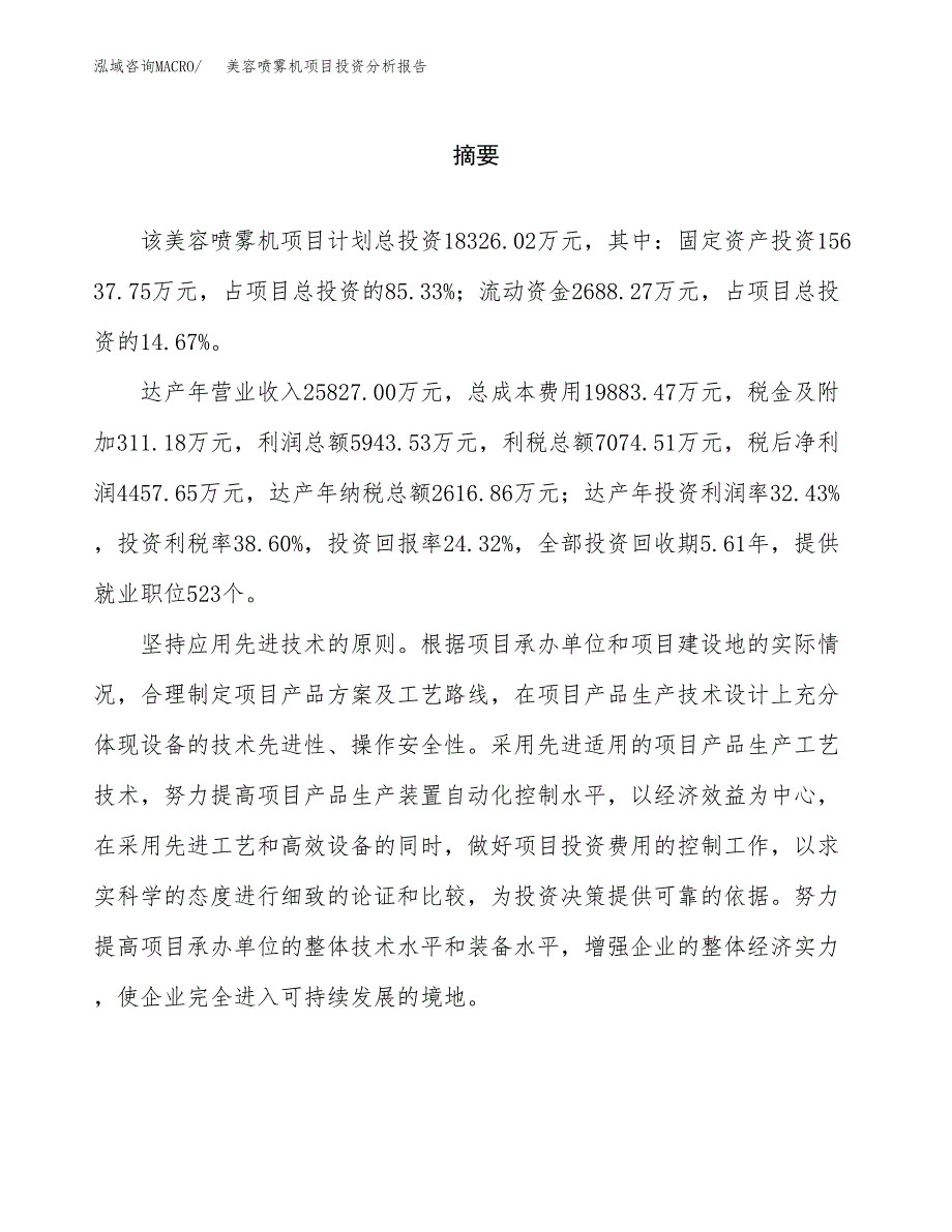 （模板）美容喷雾机项目投资分析报告_第2页