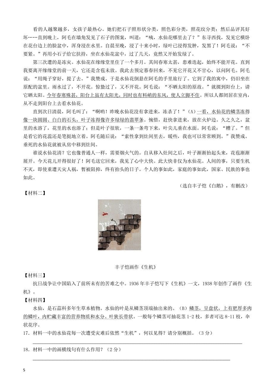 江苏省南京市江宁区2017年中考一模语文试卷含答案_第5页