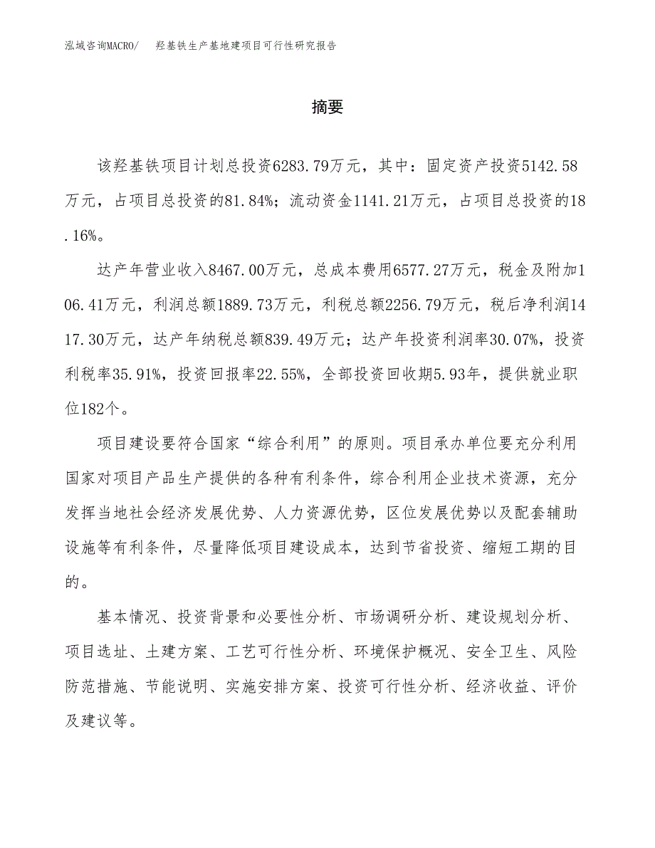 （模板）羟基铁生产基地建项目可行性研究报告_第2页