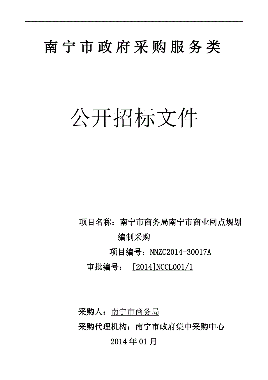 南宁市商务局南宁市商业网点规划编制采购公开招标文件_第1页