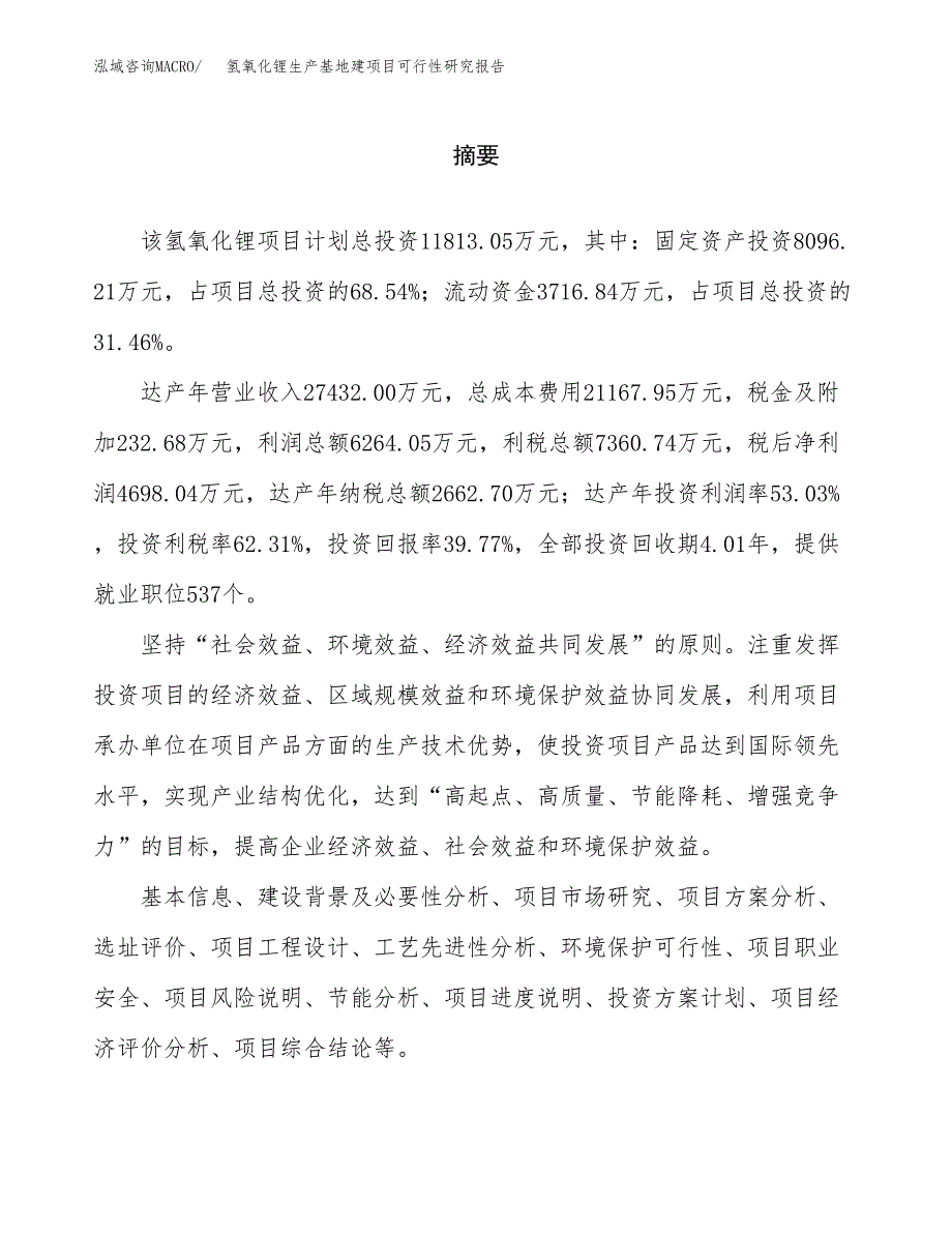 （模板）氢氧化锂生产基地建项目可行性研究报告_第2页