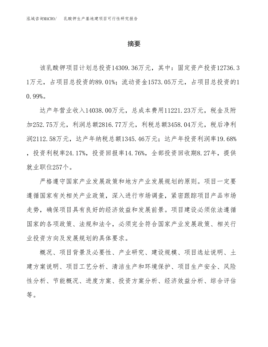 （模板）乳酸钾生产基地建项目可行性研究报告_第2页