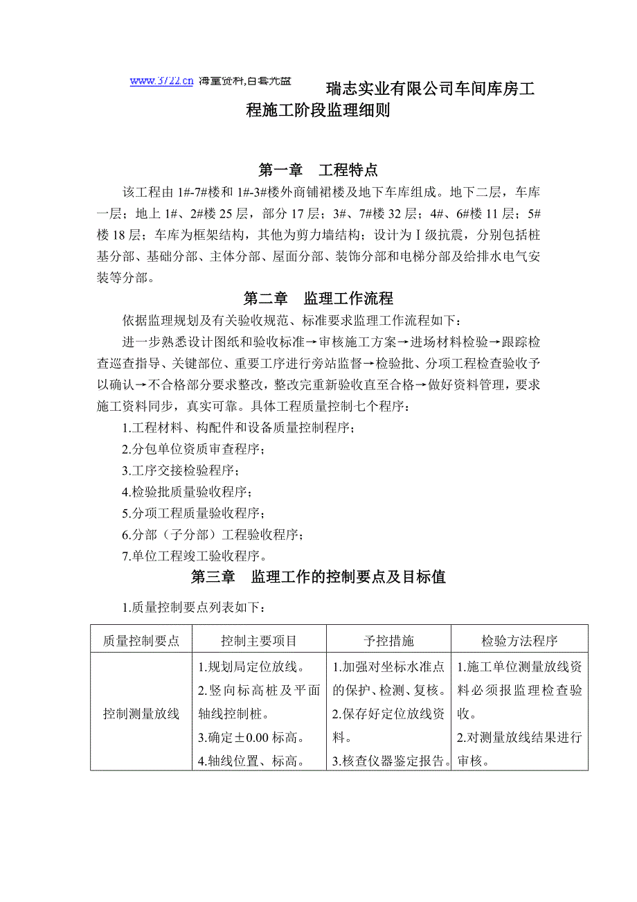 瑞志电器公司车间库房工程施工阶段监理细则（doc 43页）_第1页