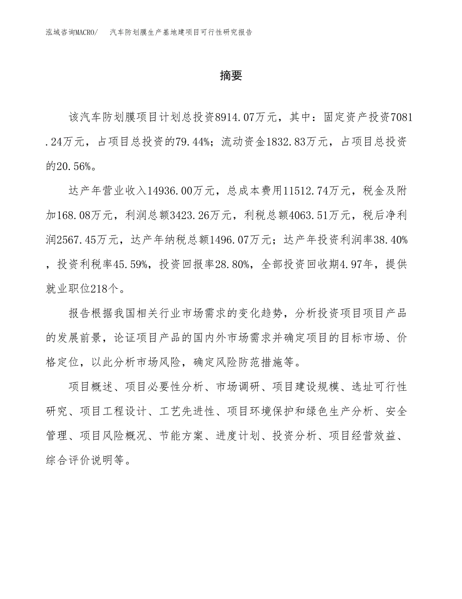 （模板）汽车防划膜生产基地建项目可行性研究报告_第2页