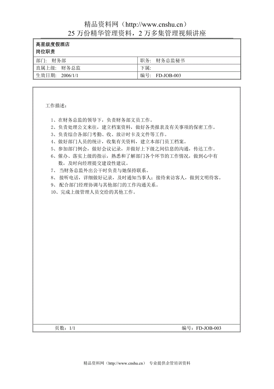 财务总监秘书岗位职责.doc_第1页