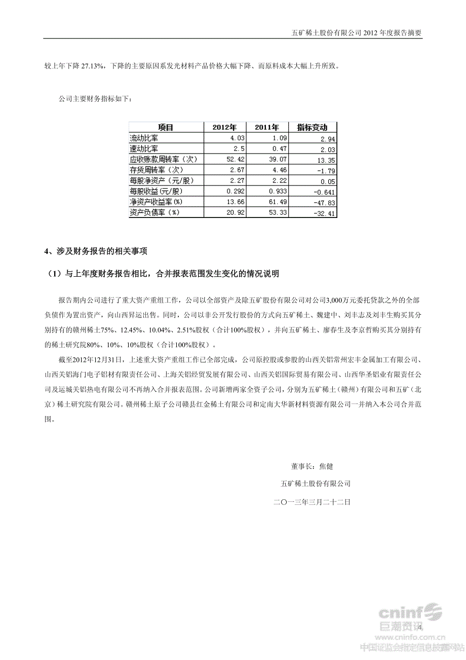 五矿稀土股份有限公司2012年度报告摘要_第4页