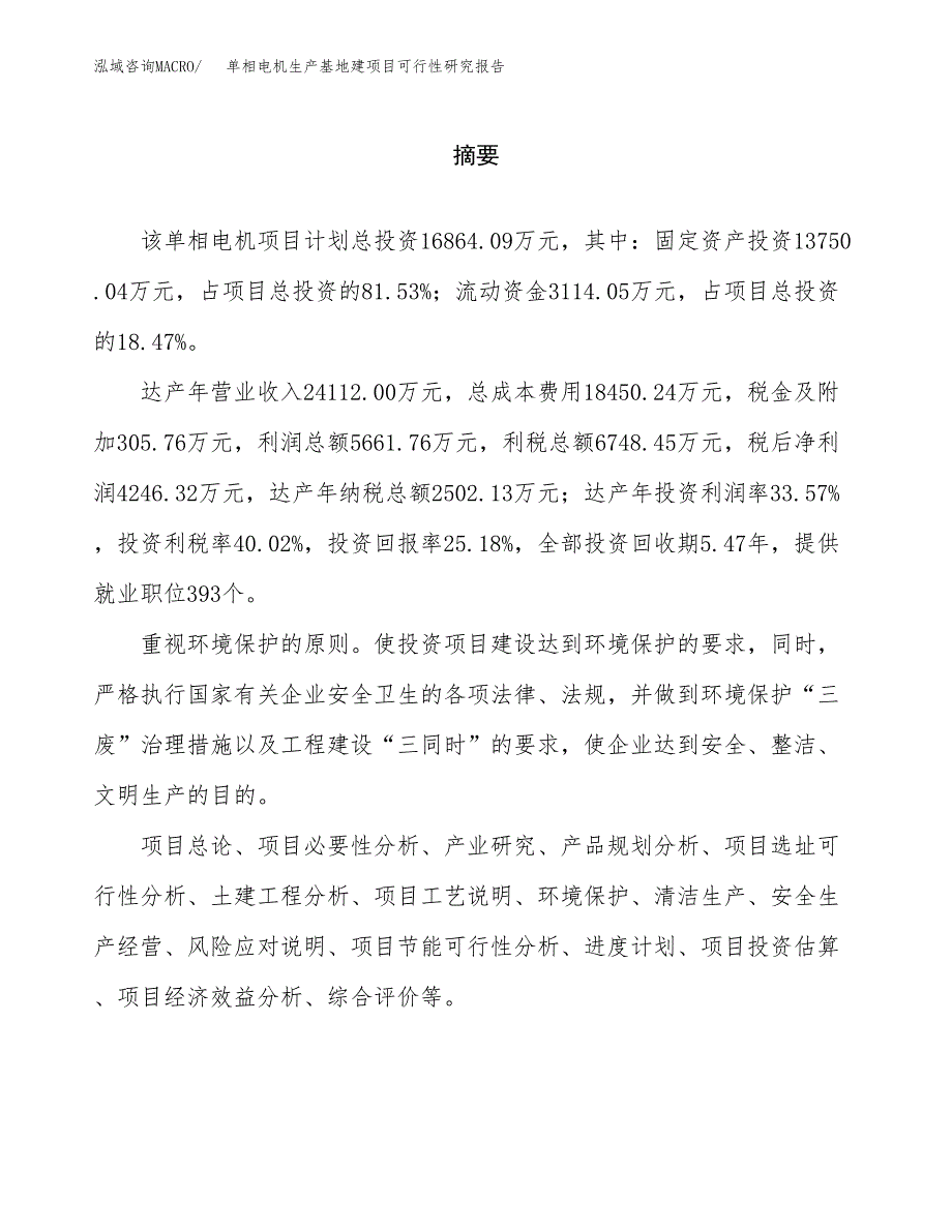 （模板）单相电机生产基地建项目可行性研究报告_第2页