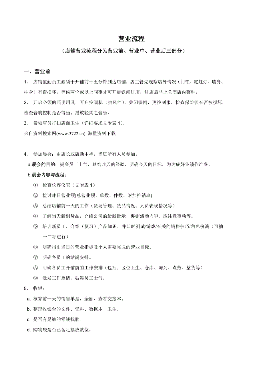 服装行业-服装店辅营业流程规范标准（doc 12页）_第1页