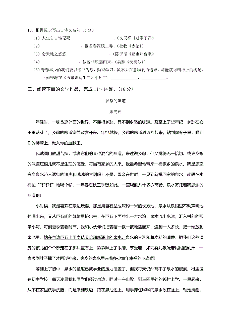 四川省眉山市仁寿县2019届九年级4月中考模拟检测语文试题（含答案）_第4页